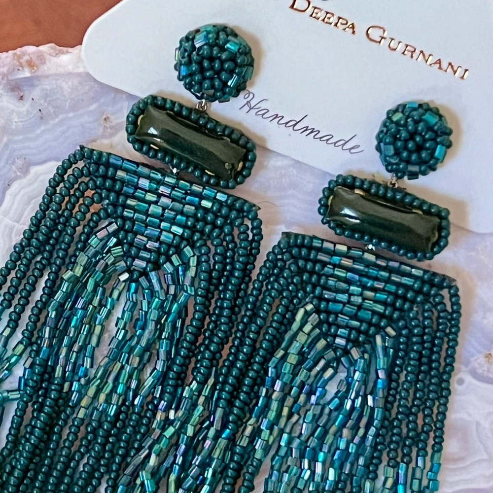 NWT Anthropologie Deepa Beaded Fringe Chandeliers - Picture 3 of 13